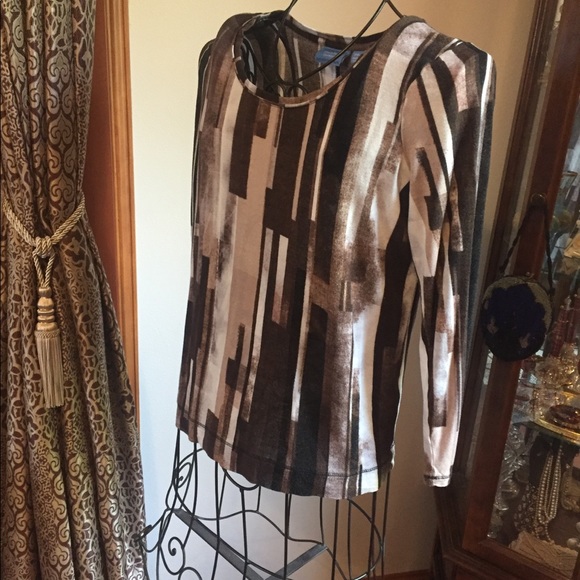Simply Vera wang long sleeve brown & cream top - Picture 2 of 6